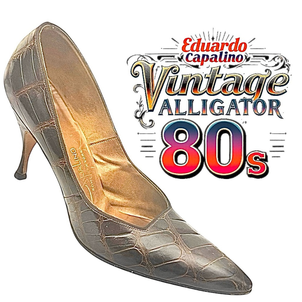 Eduardo Capalino Vintage Alligator Leather Pumps Brown Heels Womens 8.5 AAA